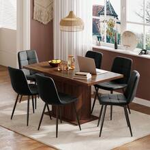 Brown Table + Black Linen Chair