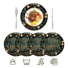 2pcs/4pcs/6pcs/8pcs Merry Christmas Pattern Happy Holiday Kitchen Dining Table Placemats Round Table Mats Round Tablecloth Holiday Tabletop Decor 13.7in X 13.7in Seasonal Home Decor Round Design Holiday Decoration Thickened Linen Material - Multicolor - View 11