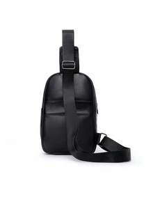 Men's Lychee Patterned PU Leather Chest Bag With Multiple Zippers And Layered Design, Casual Cycling Single Shoulder Crossbody Bag - Black - View 6