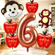 Monkey And Apple Number Balloon Set, Includes Chocolate Color Number Balloons, Monkey Balloons, Apple Balloons, Suitable For Forest Fruit Theme Birthday Party Decoration, Children-Friendly Animal Theme Party And Other Occasions - View 12