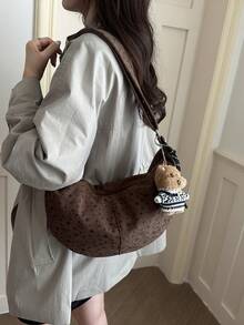 Tas Bahu Bulan Sabit Corduroy Kapasitas Besar dengan Motif Bintang, Tali Bahu yang Dapat Diatur, Tas Selempang Harian Wanita, Dilengkapi dengan Liontin Kartun Lucu - MultiWarna - View 3