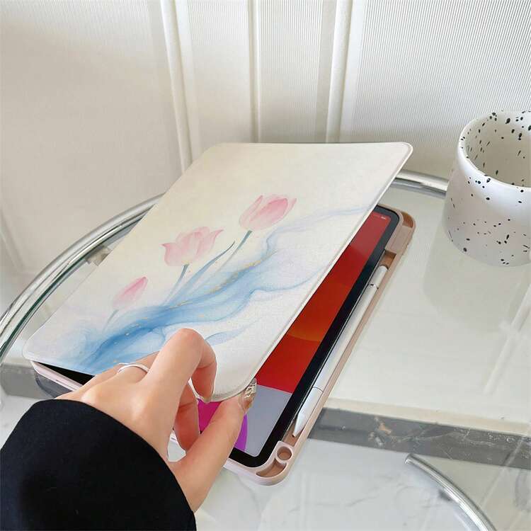 1pc Watercolor Tulip Rotating Book-Style Tablet Protective Case, Compatible With A16 2025, Galaxy Tab S9 FE/S8 Plus/S7/S10, Pad, MatePad, Pad, Honor Pad, Xiaoxin Pad - Multicolor - View 5