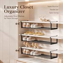 1pc Multi-Functional Shoe Storage Rack, Expandable Hanging Storage Shelf, Under-Shelf Shoe Rack, Cabinet Layered Storage, Space-Saving Closet Organizer For Bedroom, Bathroom And Living Room - Multicolor - View 4