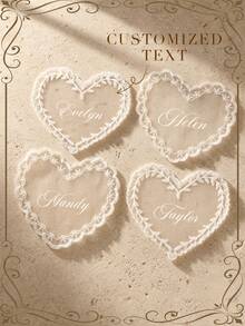 Personalized Lace Place Cards, Heart Lace Guest Cards, Vintage Place Decor, Custom Wedding Name Tags, Handmade Sheer Lace Table Setting Lace Place Cards - Multi-color - Lace Tag - View 1