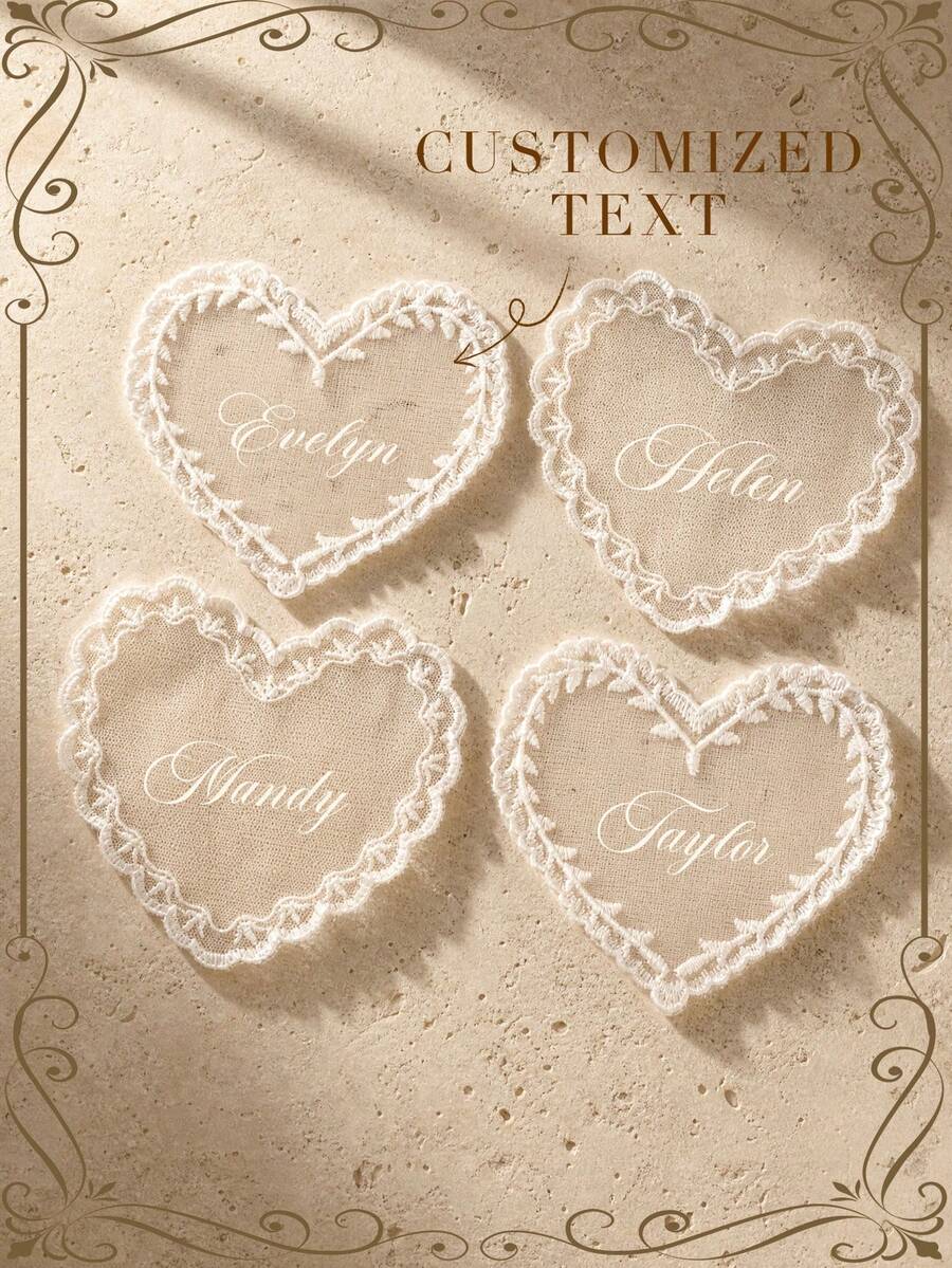 Personalized Lace Place Cards, Heart Lace Guest Cards, Vintage Place Decor, Custom Wedding Name Tags, Handmade Sheer Lace Table Setting Lace Place Cards - Multi-color - Lace Tag - View 1
