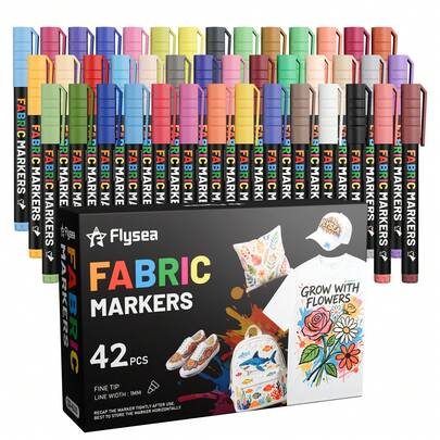 FLYSEA Brand 14/28/42 Color Fabric Painting Pens, Waterproof Non-Fading Graffiti Pens, Fabric Pens, Hand-Drawn DIY Painting, T-Shirt, Shoes, Paint Pens, Marker Pens, Colored Pens, Fabric Textile Pens, Shoes DIY Creative Painting Graffiti, Waterproof Non-Fading Non-Smudging Marker Pens