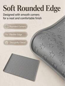 1pc Silicone Pet Feeding Mat With High Edge Design, Waterproof Anti-Spill Dog & Cat Food Mat, Non-Slip Paw Pattern Water Bowl Placemat, Washable Wipeable Rollable Floor Protection Tray, Suitable For Puppies & Kittens - Grey - View 2