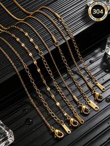 5 Pcs 18K Gold-Plated Stainless Steel Cross, Coiled Snake, And Box-Shaped Necklace Chains For DIY Pendant Jewelry Making Materials - Chain - View 1