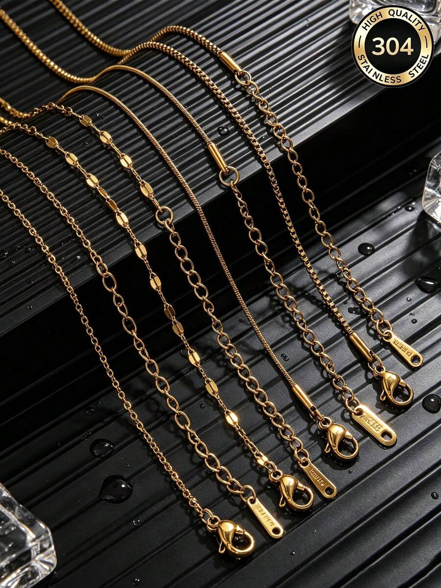 5 Pcs 18K Gold-Plated Stainless Steel Cross, Coiled Snake, And Box-Shaped Necklace Chains For DIY Pendant Jewelry Making Materials - Chain - View 1