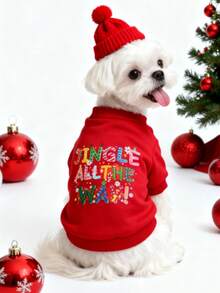 LUCKIE PAL 1pc Christmas JINGLE ALL THE WAY Letter Print Pet Sweatshirt, Anti-Flea, Reduces Shedding, Warm & Breathable, Suitable For Small & Large Dogs And Cats, Indoor & Outdoor - Red - View 7