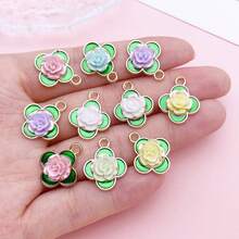 Ngẫu nhiên 5/10 món charm cỏ bốn lá vàng và hoa hồng, men xanh với mặt dây hoa nhựa 3D, phụ kiện làm hoa tai, dây chuyền và trang sức DIY - Nhiều màu - Xem 9