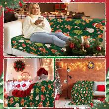 1pc Christmas Deep Green Gingerbread Man, Snowman, Christmas Tree, Candy Cane Print Flannel Blanket, Soft Polyester Fiber Throw, All Season Use, Suitable For Sofa, Camping, Travel, Holiday Gift - Multicolor - View 5