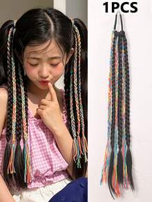 1pc Multi-Strand Braided Synthetic Ponytail Hair Extension With Elastic Hair Band, Long Square Braid Dreadlock Ponytail Hair Piece, Children's Holiday Party Costume Hair Accessory - Multicolor - View 15