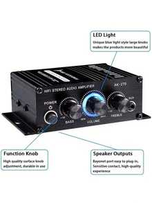 AK-270 HiFi Stereo Power Amplifier 400W 12V/24V 2.0 Channel Audio Amplifier For Home Car Theater System Portable Mini Power Amplifier - A - View 8