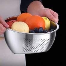 Thickened Stainless Steel Colander Basin, Multi-Functional Vegetable And Fruit Washing Bowl, Kitchen Rice Strainer And Colander - Slanted Drainer Basket - View 11
