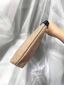 Portable Champagne Gold Travel Makeup Bag With 3 Embossed Logo, Toiletry Storage Cosmetic Bag For Personal Use Or Gift - Lancôme Makeup Bag - Champagne - View 4