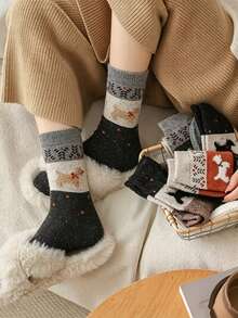 1/5/10 Pairs Vintage Fair Isle Puppy Comfortable Soft Warm Mid-Calf Socks, Long Socks, Cute Socks For Autumn And Winter - Multicolor - View 4
