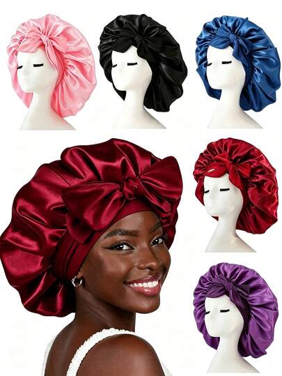 1pc Luxury Satin Sleep Cap With Adjustable Bow Tie - Lightweight Hair Care Cap For Curly/Braided/Natural Hair, Available In Multiple Colors