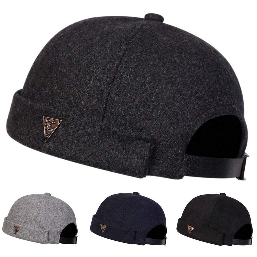 1 buah Topi Newsboy Pria Bahan Wol Felt dengan Logo Segitiga, Topi Hangat Kasual Modis, Cocok untuk Perjalanan Musim Gugur/Dingin, Tahan Angin, Memberikan Kehangatan di Musim Dingin - beraneka warna - View 1