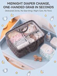HAPPY WALK 1pc New Baby Room Portable Multi-Compartment Storage Basket, Baby Diaper & Toy Organizer Bin With Removable Hook And Loop Dividers, Sturdy 3D Structure, Non-Deformable, For Clothes, Toys, Sundries Home Storage And Daily Outings - Multicolor - View 3