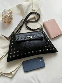Fashionable And Elegant Street Holiday Solid Color Chain Retro Multifunctional Shoulder Bag Envelope Handbag, Y2k Bag, Gothic Punk Women's Bag - Black - View 9