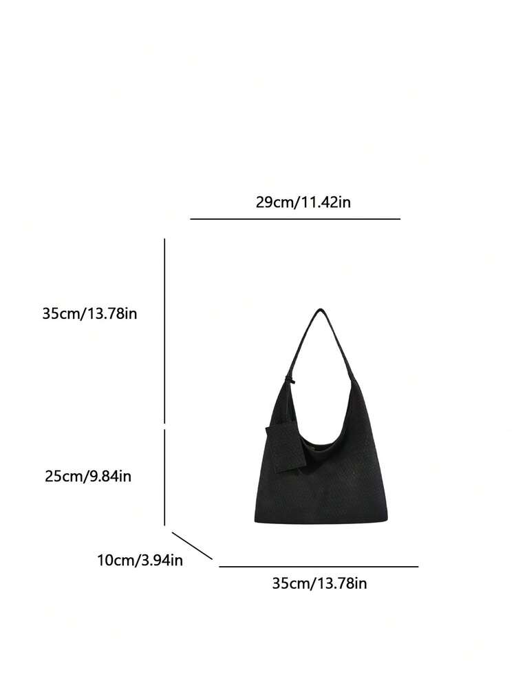 1pc Fashion Casual Colorful Striped Straw Woven Women's Shoulder Bag, Suitable For Office, Commute, Shopping, Vacation - Black - View 3