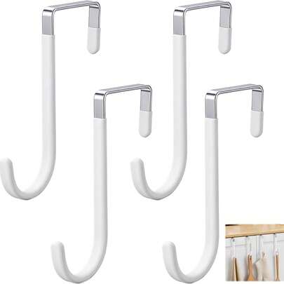 6/4/2/1pc Heavy Duty Iron Door Back Hook Rack, No-Drill Multi-Hook Clothes Hanger, Suitable For Clothing, Towels, Bags, Living Room, Bathroom, Bedroom, Kitchen Space-Saving Storage Organizer, Stable Home Decor Storage Solution, No Adhesive Needed, No Damage To Door