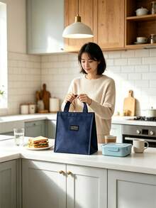 Cold&Heat Preserving Fully Sealed Large-Volume Durable Anti-Scratch Smudge-Resistant Oil-Proof Water-Repellent Damp-Isolating Leak-Proof Odor-Blocking Padded Grip Reusable Multi-Compartment All-Purpose Lunch Bag For Office Travel Picnic Holiday Gift - Navy Blue - View 7