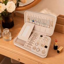 1pc Velvet Jewelry Box With Zipper, Large Capacity Jewelry Storage Box With 2 Removable Dividers, Earring Rings Necklaces Bracelets Organizer Box. Suitable As Gift For Girlfriend, Friend, Girls, Mother's Day Sun Travel Cool, Room Decor - Multicolor - View 30