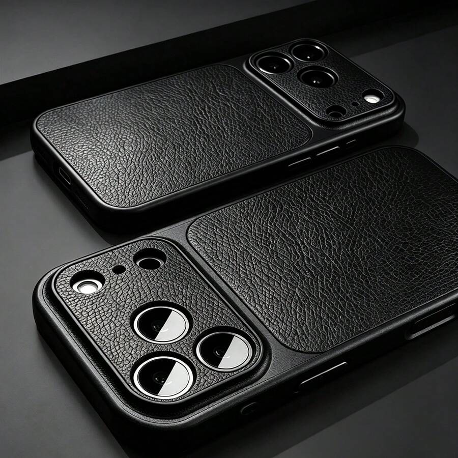 奢華 PU 皮革荔枝紋理啞光手機殼，相容 iPhone 18 Pro Max 18 Pro，防指紋硬殼適用於 17 Pro Max 16 Pro Max 15 14 Plus 13 Pro Max 12 11 16e 17e，18 & 17 系列大視窗蓋 - 黑色 - 查看 1