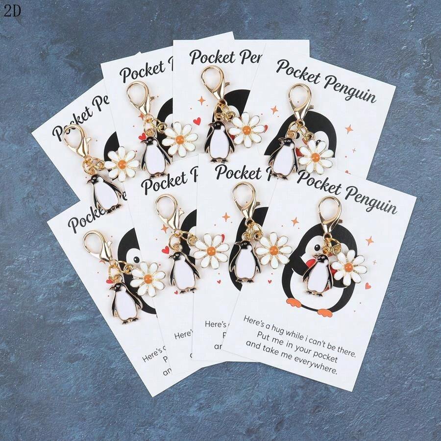 8pcs Cute Penguin & Lucky Daisy Keychain Set, Perfect Lucky Gift For Him/Her, Birthday, Wedding, Thanksgiving, New Year, Valentine's Day, Exquisite Pendant For Bags And Keys