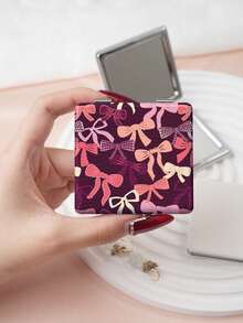 1PC Millennium Y2K Series Portable Vanity Mirror, Foldable Lightweight Ultra-Thin Convenient Hand Mirror, PU Leather, Suitable For Multiple Scenarios And All People, Square Mirror, Pocket Mirror, Cartoon Bow And Star Pattern Design, Exquisite And Delicate, Easy To Carry, Handheld Makeup Mirror, 180° Flip Cover, Multi-Functional Mini Mirror, Compact Mirror, Mirrors For Daily Use, Festivals, Birthdays, Valentine's Day - Multicolor - View 7