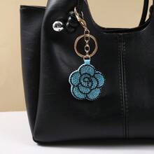 New Creative Diamond Encrusted Leather Camellia Keychain Fashion Versatile Bag Pendant Keychain Small Gift Wholesale - Multicolor - View 3