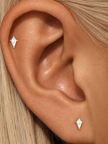 EleRunis 1PC 925 Sterling Silver Asymmetrical Flat Back Tragus Conch Lip Cartilage Helix Threaded Piercing Fine Jewelry For Daily Wear Party Birthday - Gold - View 3