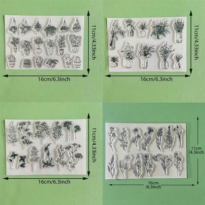 Sellos de silicona transparentes con patrón de boceto de follaje silvestre y ramas de hierbas, sello de goma transparente para manualidades DIY, scrapbooking, diario y creación de tarjetas