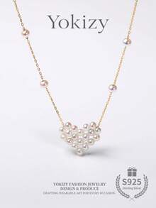 Yokizy Freshwater Pearl Heart Necklace S925 Silver 3-4mm High Luster Handmade Woven Daily Date Women Gift Style - Multicolor - View 1