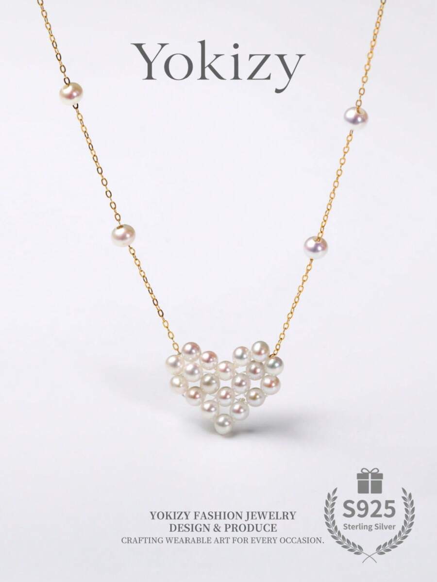 Yokizy Freshwater Pearl Heart Necklace S925 Silver 3-4mm High Luster Handmade Woven Daily Date Women Gift Style - Multicolor - View 1