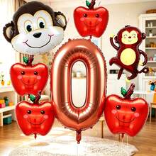 Monkey And Apple Number Balloon Set, Includes Chocolate Color Number Balloons, Monkey Balloons, Apple Balloons, Suitable For Forest Fruit Theme Birthday Party Decoration, Children-Friendly Animal Theme Party And Other Occasions - View 13