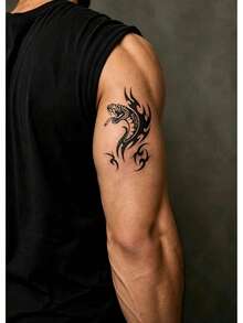 7pcs Men's Temporary Tattoo Stickers, Large Half-Arm Animal & Small Totem Design Set, Realistic Wolf Head, Lion, Dragon, Compass, Skull, Snake Pattern, Waterproof & Scratch-Resistant, Suitable For Men's Arms, Legs, Wrists, Ideal For Parties, Nightclubs, Festivals And Daily Decoration - Halloween - View 6