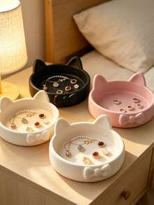 Small Cat Tray Jewelry Storage Ornament, Living Room Desktop Organizer & Home Decor,Multipurpose Tabletop Decor, Suitable For Jewelry, Keys, Wireless Headphones, Storage, Suitable For Small Things Placement, Home Ornaments, Commemorative Gifts, - Multicolor - View 2