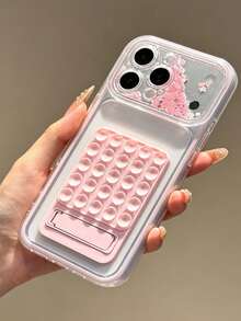 矽膠吸盤折疊支架閃粉流沙軟殼，適用於 iPhone 17 16 15 14 13 Pro Max Plus，吸盤支架可用於自拍與影片拍攝 - 粉色 - 查看 2