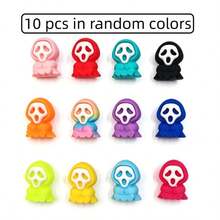 10pcs Mixed Color Scream Ghost Mini Silicone Beads, Soft Silicone Jewelry Making Accessories DIY Beaded Accessories, Suitable For Girls' Handmade Pen Decoration Halloween Craft Accessories, Party Decorations - Multicolor - View 7