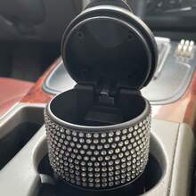 1pc Shiny Diamond Car Ashtray, Charming Sparkling Crystal Car Ashtray With Lid - Portable Office And Home Car Ashtray - Durable ABS Material, Decorated With Shiny Rhinestones, Creative Fashionable Women's Design - A - View 6