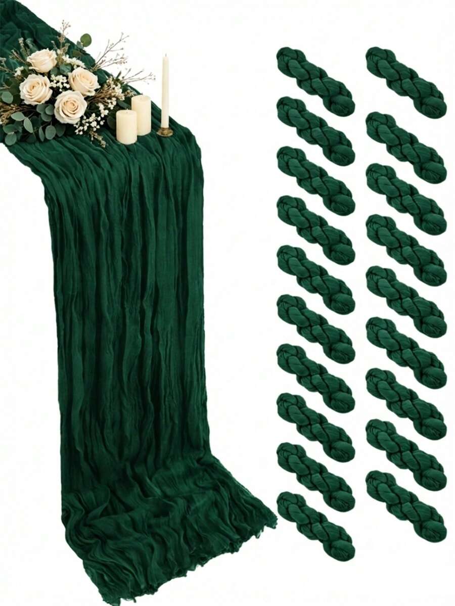 Jade Green Cheesecloth Table Runner, Bohemian Country Style Semi-Sheer Gauze Table Runner, Suitable For Wedding, Bridal Shower, Baby Shower, Farmhouse Style Dining Table Decor, Party Table Centerpiece, Wedding Favor, Solid Color Table Runner