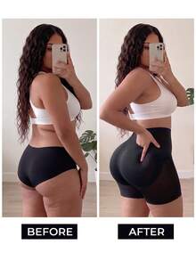 1pc Women's Body Shaping Micro-Sculpting Butt Lift Tummy Control Safety Pants Peach Shape Natural Buttocks Seamless Detachable Butt Pads - Black - View 5