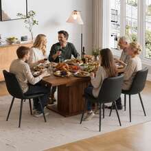 Extendable Dining Table And Chairs Set Of 6, Rectangular Dining Table With Storage Rack And Padded Chairs, Durable Dining Furniture Set Suitable For Dining Room And Kitchen - Brown Table + Brown PU Chair - View 11