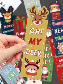 30pcs Christmas Bookmarks Cute Cartoon Santa Claus Paper Bookmarks To Decorate Books, Mark Pages, Gift Cards, And Journal Cards - A - View 6