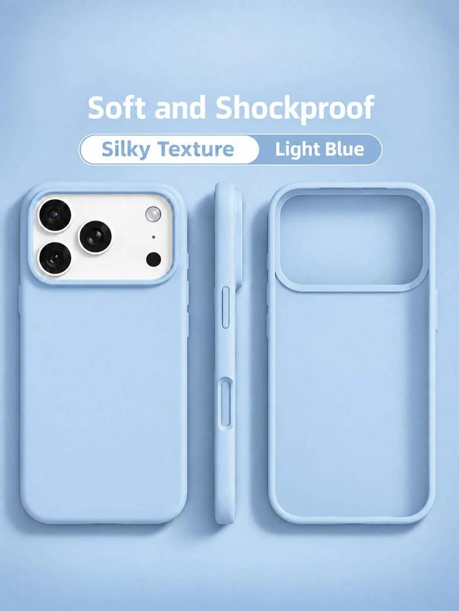 VRNOEI 新款奢華軟質淺藍色防震手機殼,適用於 iPhone 17 16 15 Pro 14 Plus 13 12 11 17 18 Pro Max Air,防震保護殼,時尚設計,高品質吸震材質 - 淺藍色 - 查看 1