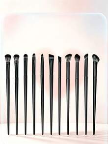 Set Kuas Rias Mata Hitam 11 Buah, Set Kuas Blending Eyeshadow Profesional, Cocok untuk Alis, Kontur Hidung, Concealer, Highlighter, Alat Rias Mata Bulu Sintetis Lembut, Cocok untuk Pemula - Hitam - View 7