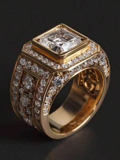 1 pieza Anillo cuadrado de circonita blanca brillante de lujo de moda empresarial para hombres, regalo de joyería para boda, compromiso y fiesta